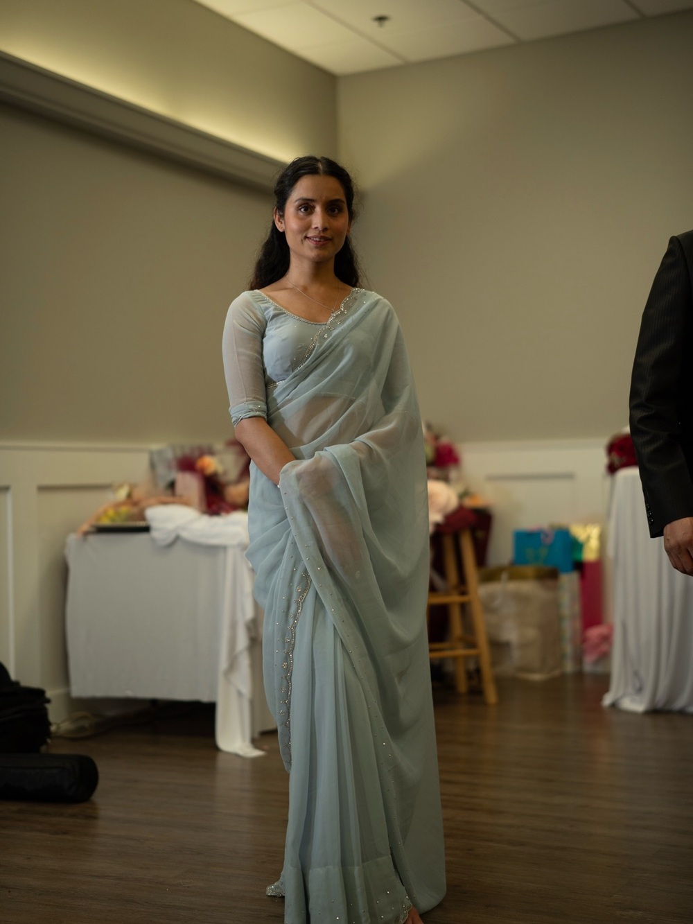 Elegant Light Blue Women's Saree with Delicate Embellishments